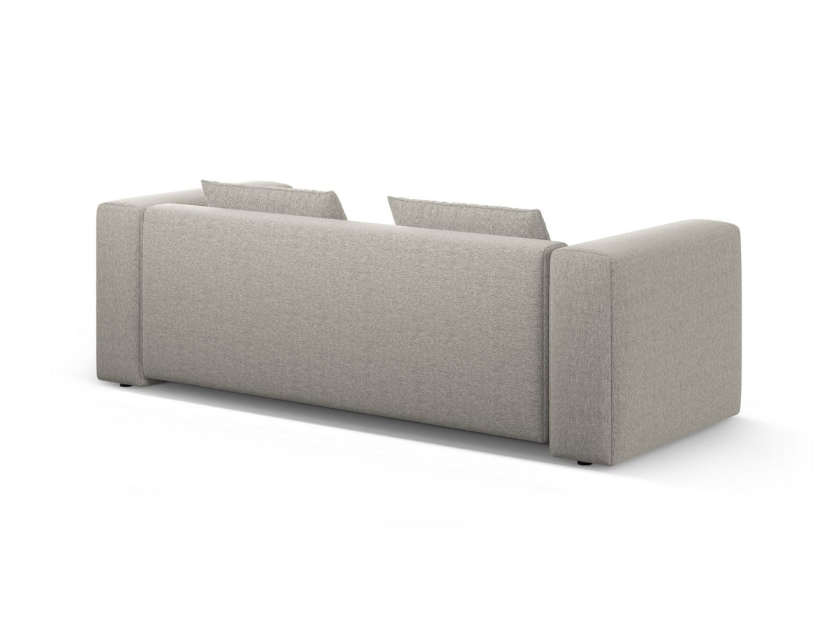Beiges Bettsofa Verona von Cosmopolitan Design mit Sorella-Polsterstoff, Massivholzrahmen, Bettkasten und schwarzen Kunststoffbeinen.