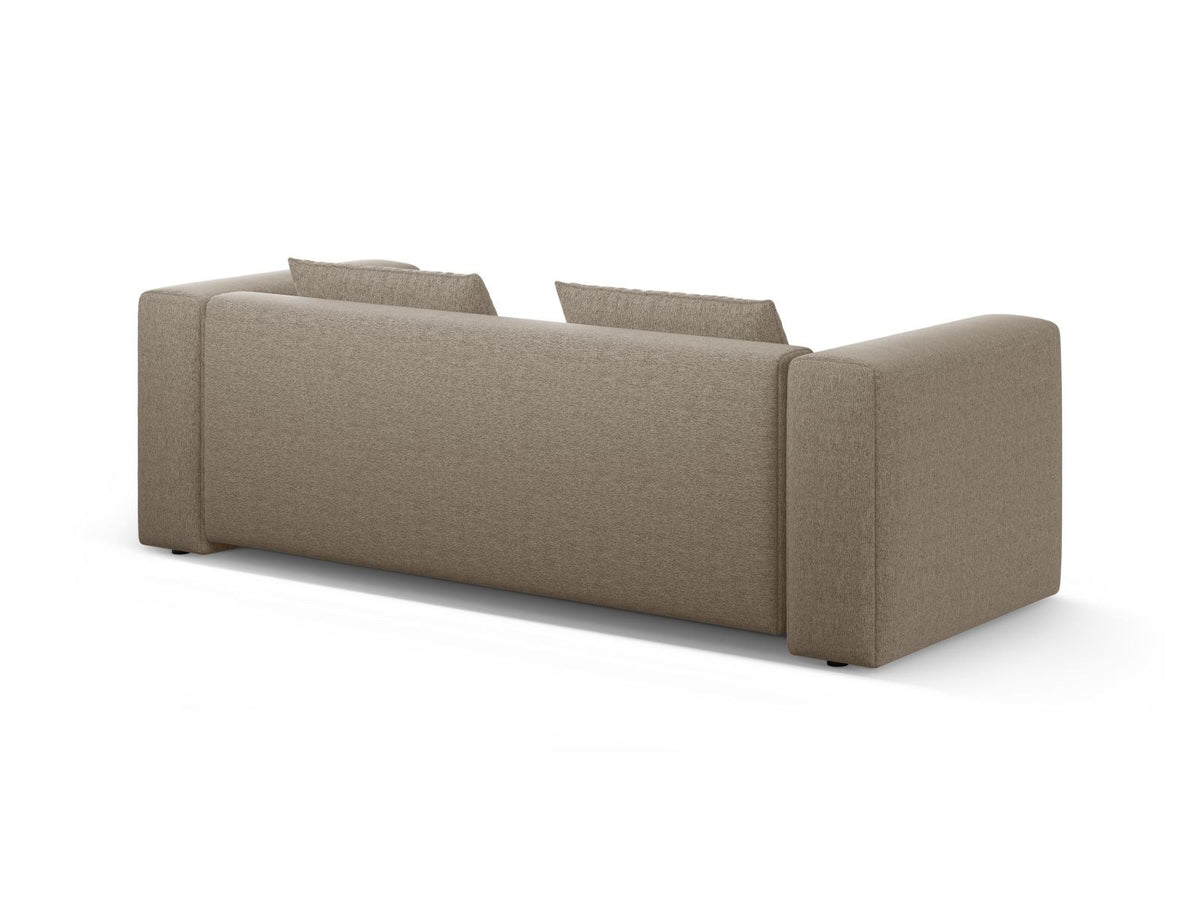 Beiges Bettsofa Verona von Cosmopolitan Design mit Sorella-Polsterstoff, Massivholzrahmen, Bettkasten und schwarzen Kunststoffbeinen.