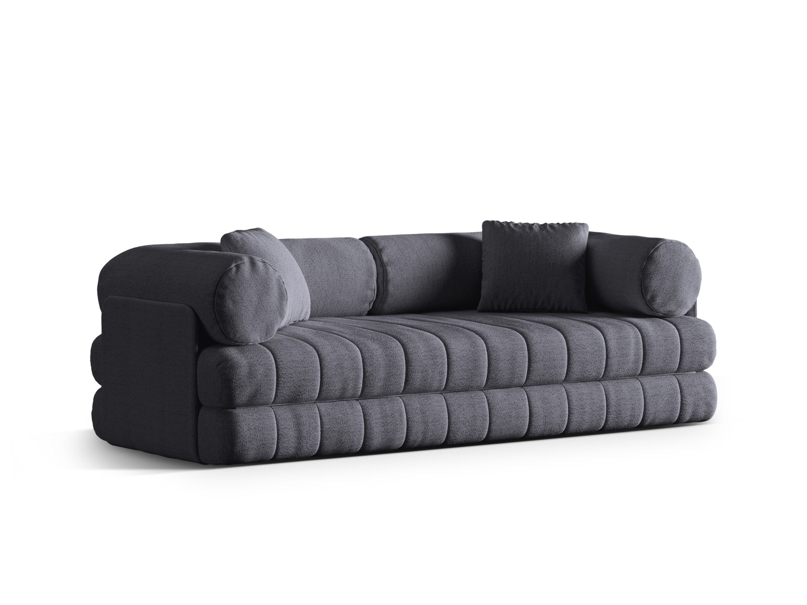 Modernes Kemi Bettsofa in Graphit und Koralle, 3-Sitzer mit praktischer Schlaffunktion, perfekt für gemütliche Abende und Übernachtungen.