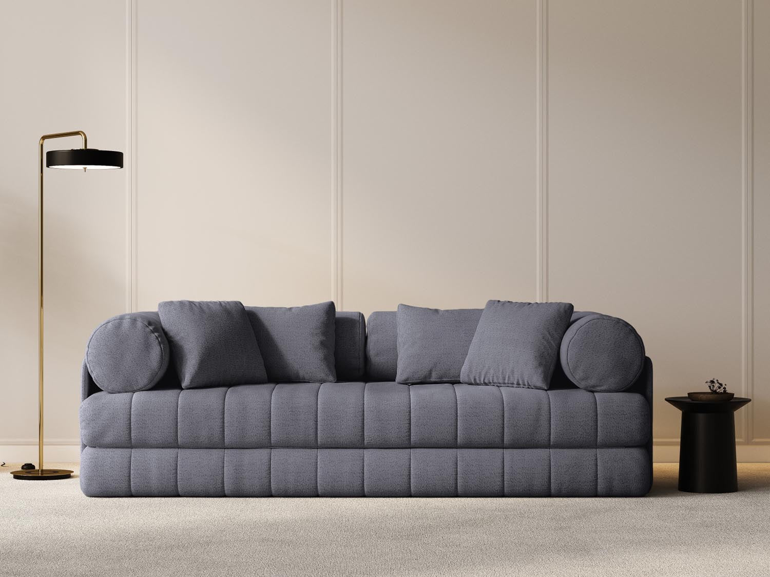 Elegantes Kemi Sofa in Graphit und Koralle, 3-Sitzer mit Schlaffunktion, ideal für stilvolle Wohnräume und Gästeübernachtungen.