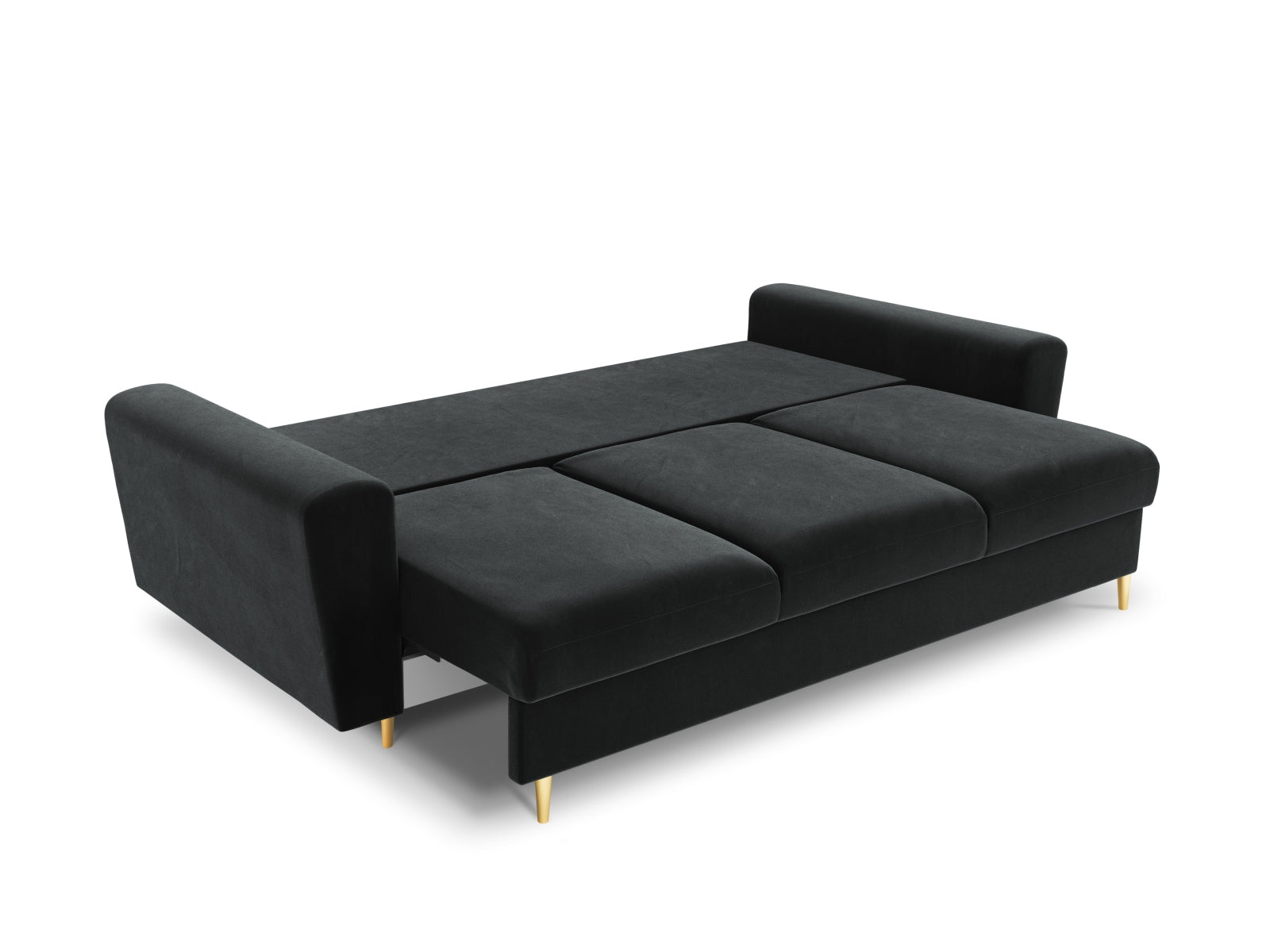 Elegantes Kyoto Sofa in Dunkelgrau, 3-Sitzer mit integrierter Schlaffunktion und Stauraum, ideal für platzsparende Wohnlösungen.
