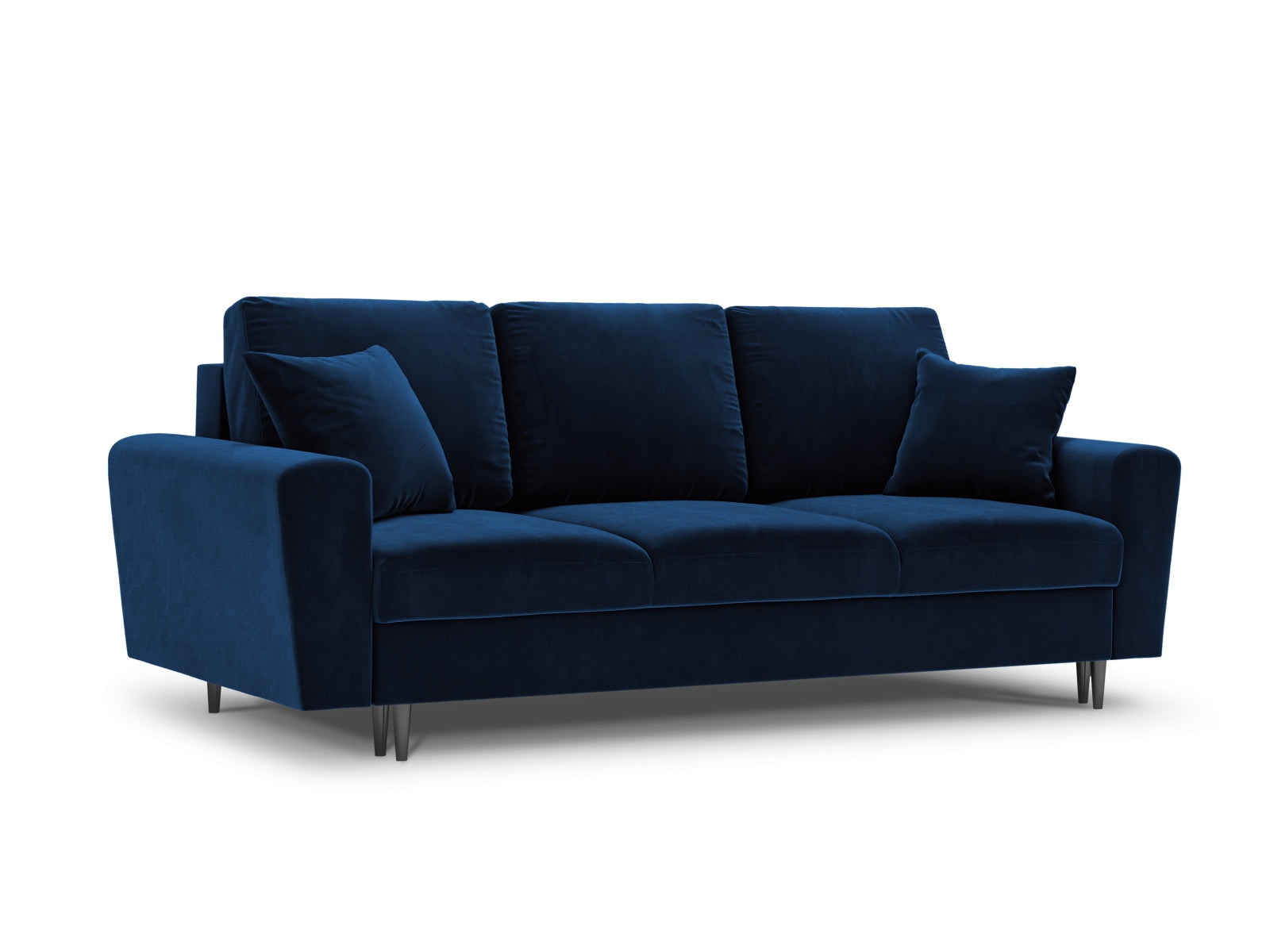 Stilvolles Kyoto Sofa in dunklem Blau, 3-Sitzer mit cleverer Schlaffunktion und Stauraum, ideal für modernes Wohnen.