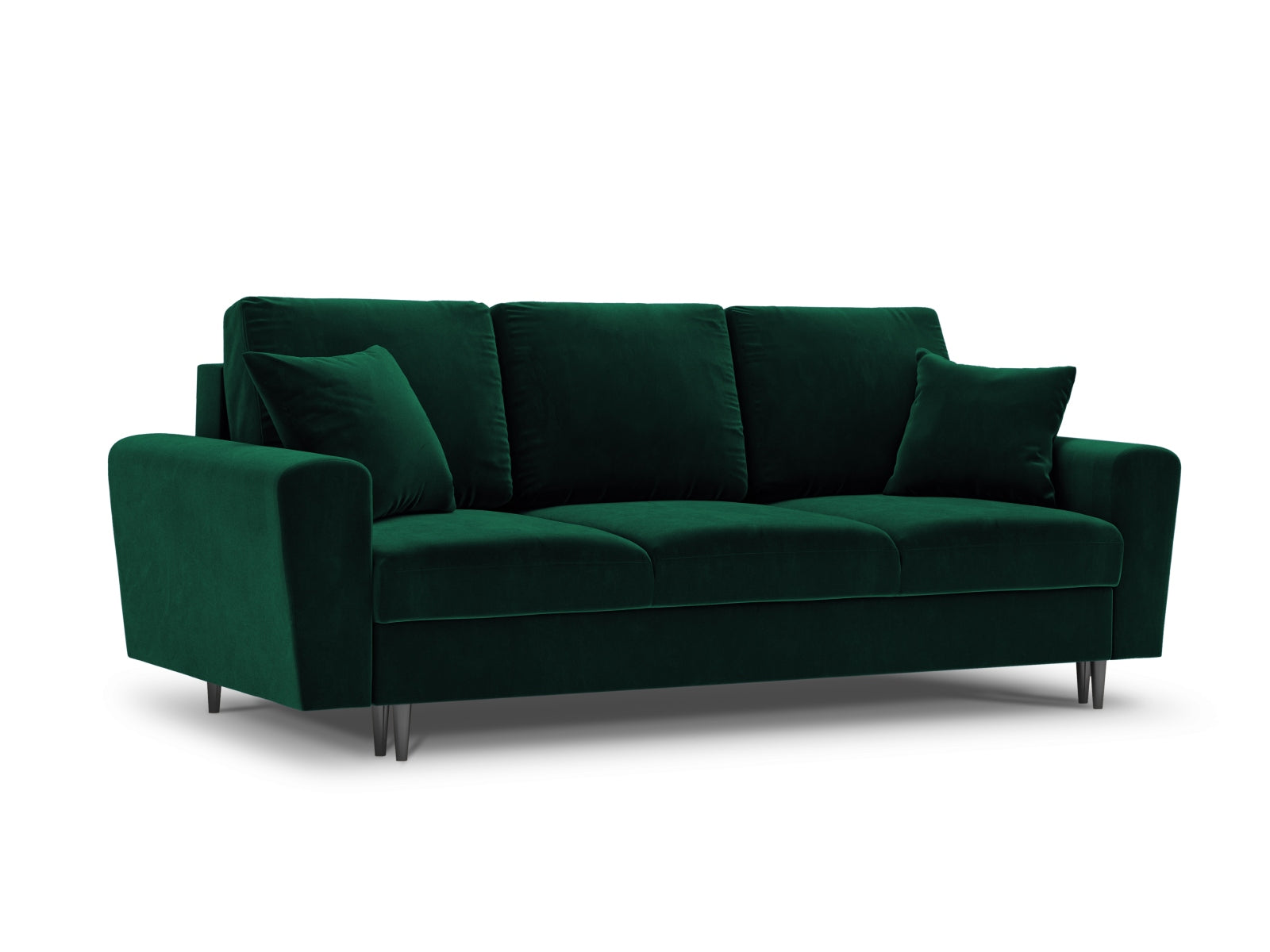 Elegantes Kyoto Sofa in dunklem Grün, 3-Sitzer mit praktischer Schlaffunktion und Stauraum, ideal für kleine Räume und modernes Wohnen.