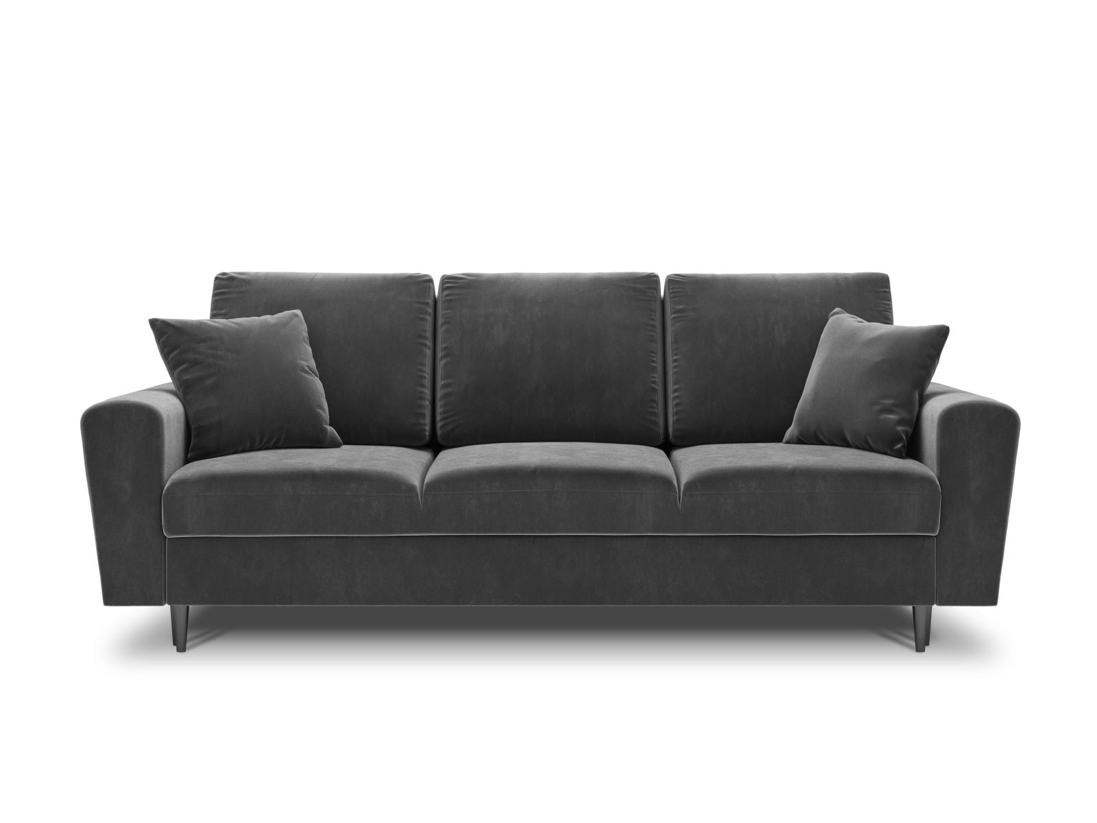 Stylisches Kyoto Bettsofa in Grau, 3-Sitzer mit praktischer Schlaffunktion und integriertem Stauraum, perfekt für kleine Räume.