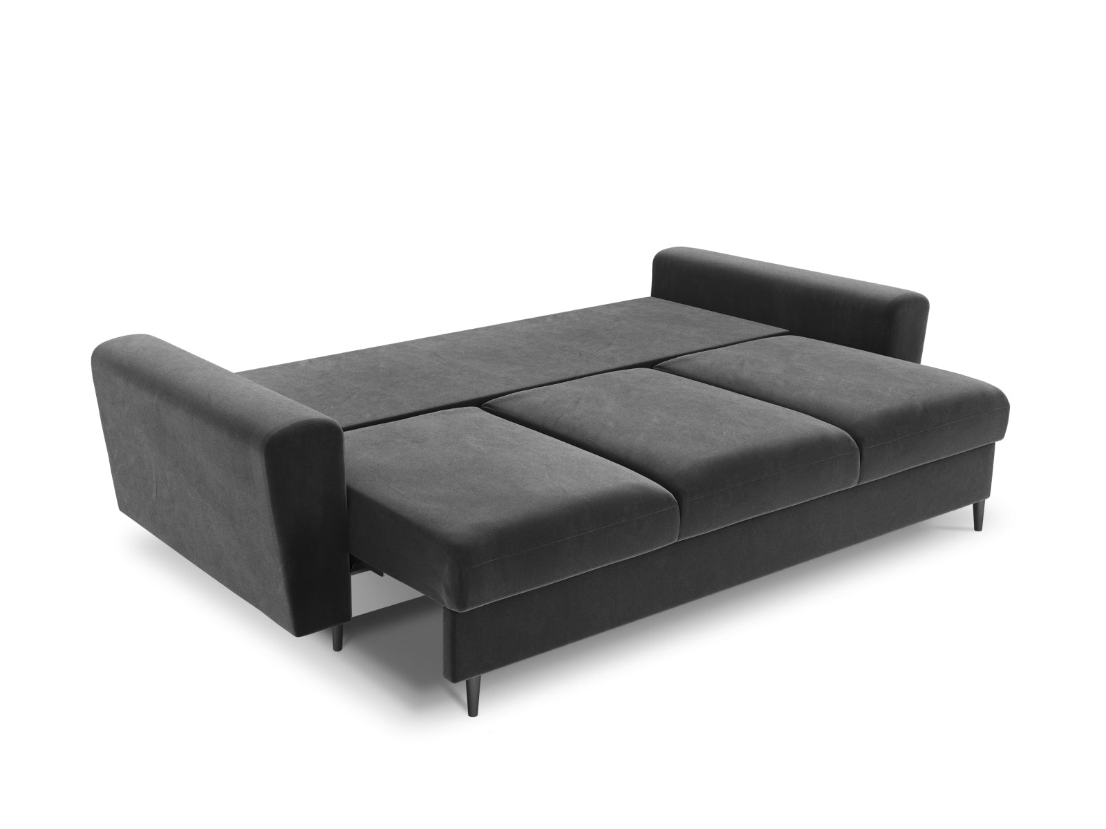 Stylisches Kyoto Bettsofa in Grau, 3-Sitzer mit praktischer Schlaffunktion und integriertem Stauraum, perfekt für kleine Räume.