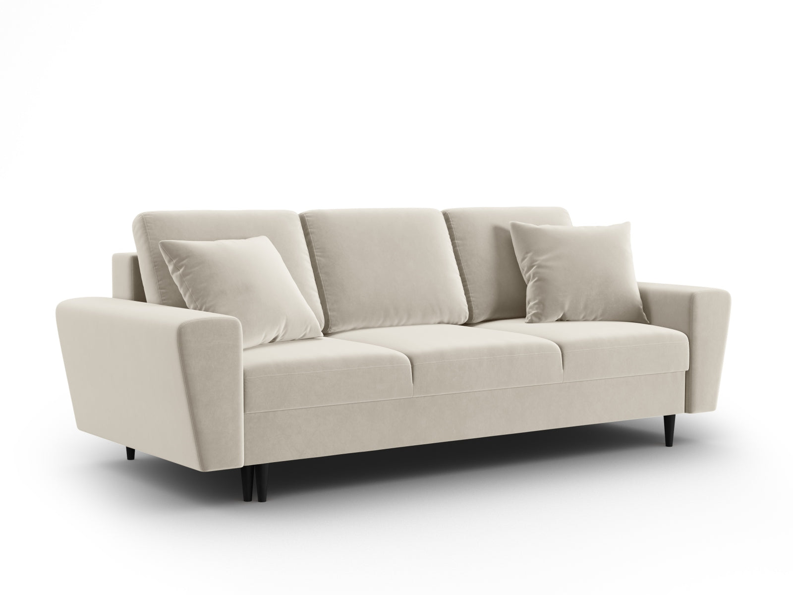 Elegantes Kyoto Sofa in sanftem Beige, 3-Sitzer mit cleverer Schlaffunktion und Stauraum, ideal für stilvolle und funktionale Wohnräume.
