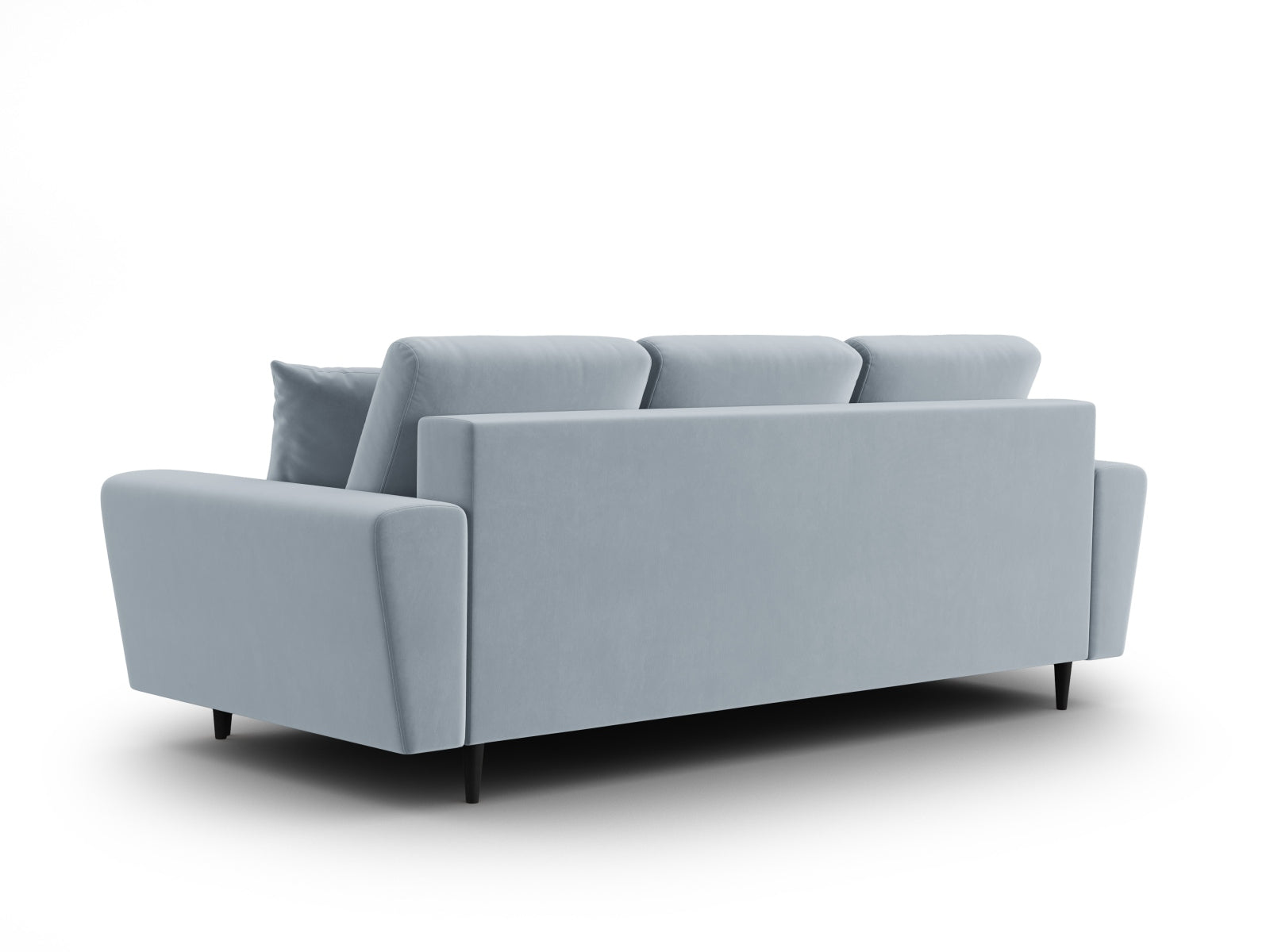 Modernes Kyoto Sofa in zartem Blau, 3-Sitzer mit praktischer Schlaffunktion und Stauraum, perfekt für multifunktionale Wohnbereiche.