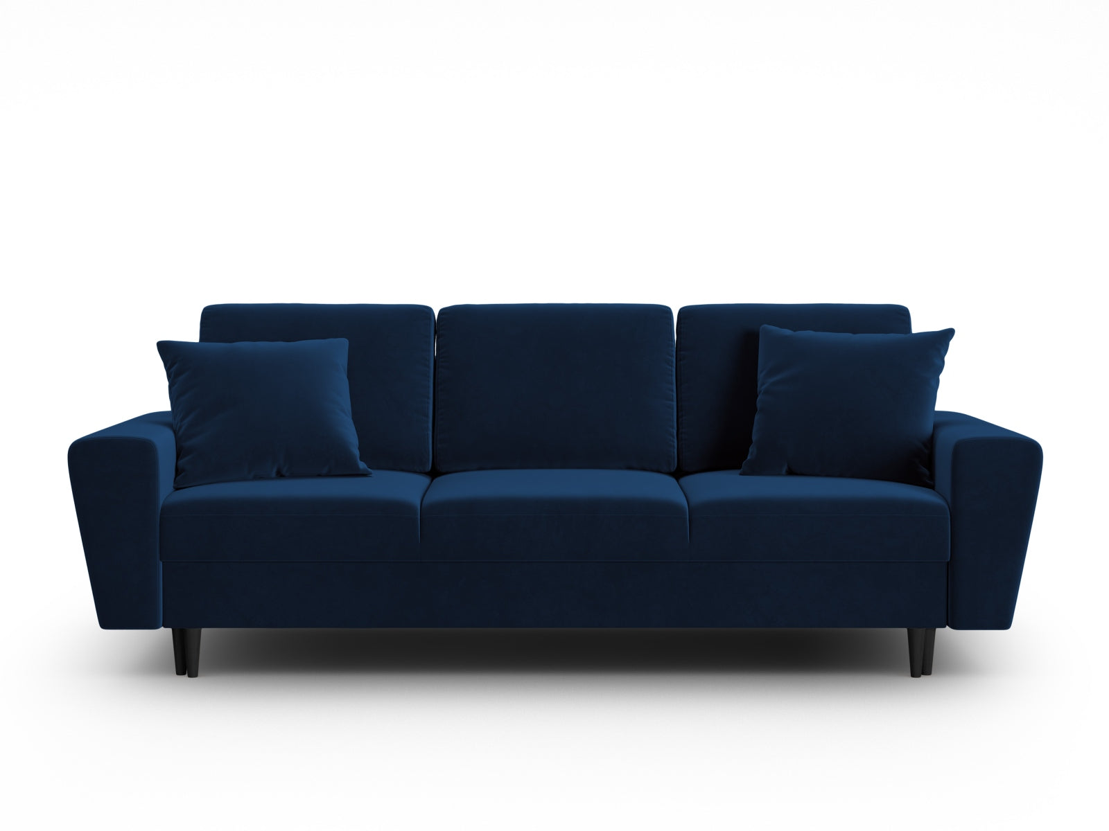 Elegantes Kyoto Sofa in tiefem Blau, 3-Sitzer mit praktischer Schlaffunktion und integriertem Stauraum, perfekt für vielseitige Wohnräume.