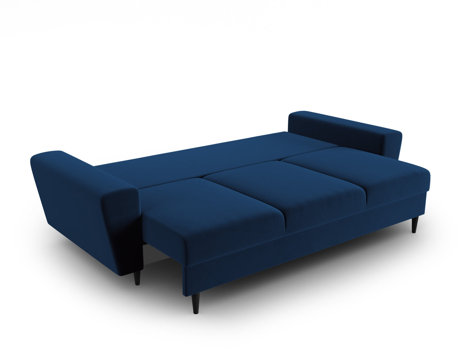Stylisches Kyoto Sofa in edlem Blau, 3-Sitzer mit Schlafoption und Stauraum, ideal für moderne Wohnkonzepte und flexible Nutzung.