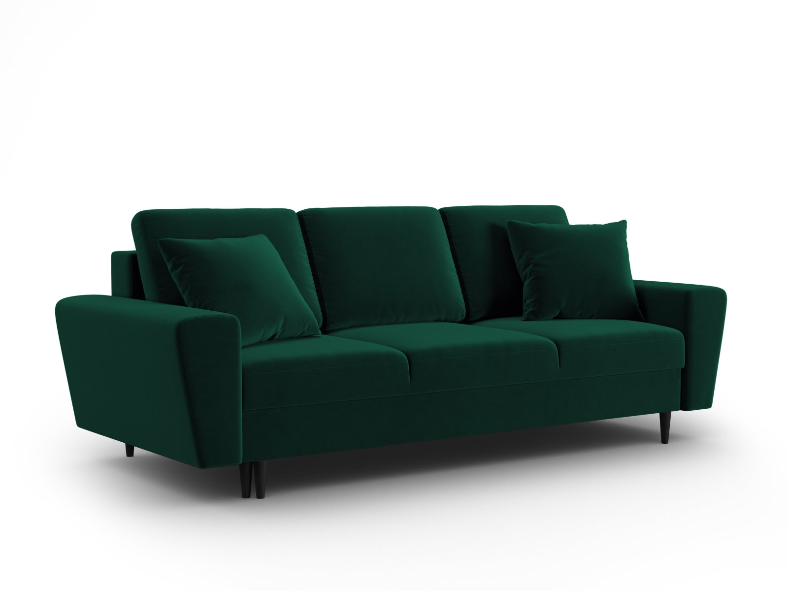 Elegantes Kyoto Sofa in sattem Grün, 3-Sitzer mit praktischer Schlaffunktion und Stauraum, ideal für moderne Wohnräume.