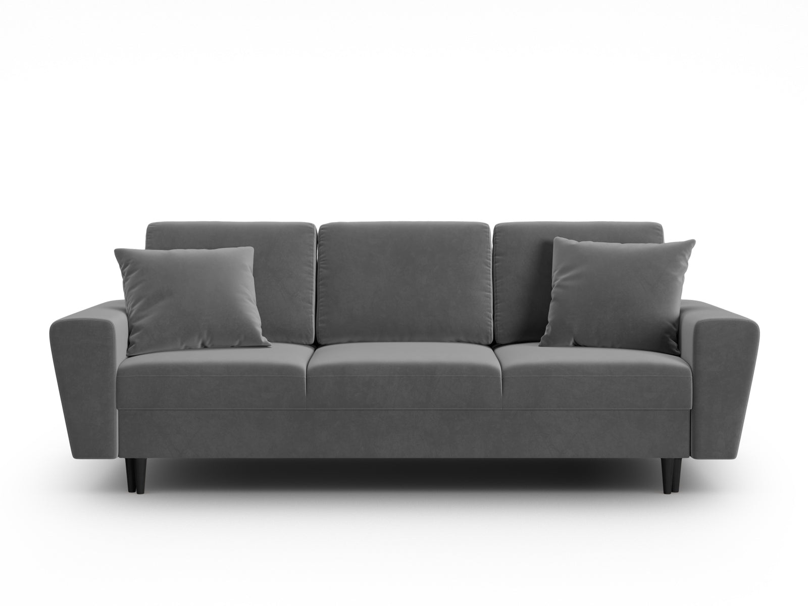 Stylisches Kyoto Bettsofa in Grau, 3-Sitzer mit praktischer Schlaffunktion und integriertem Stauraum, perfekt für kleine Räume.