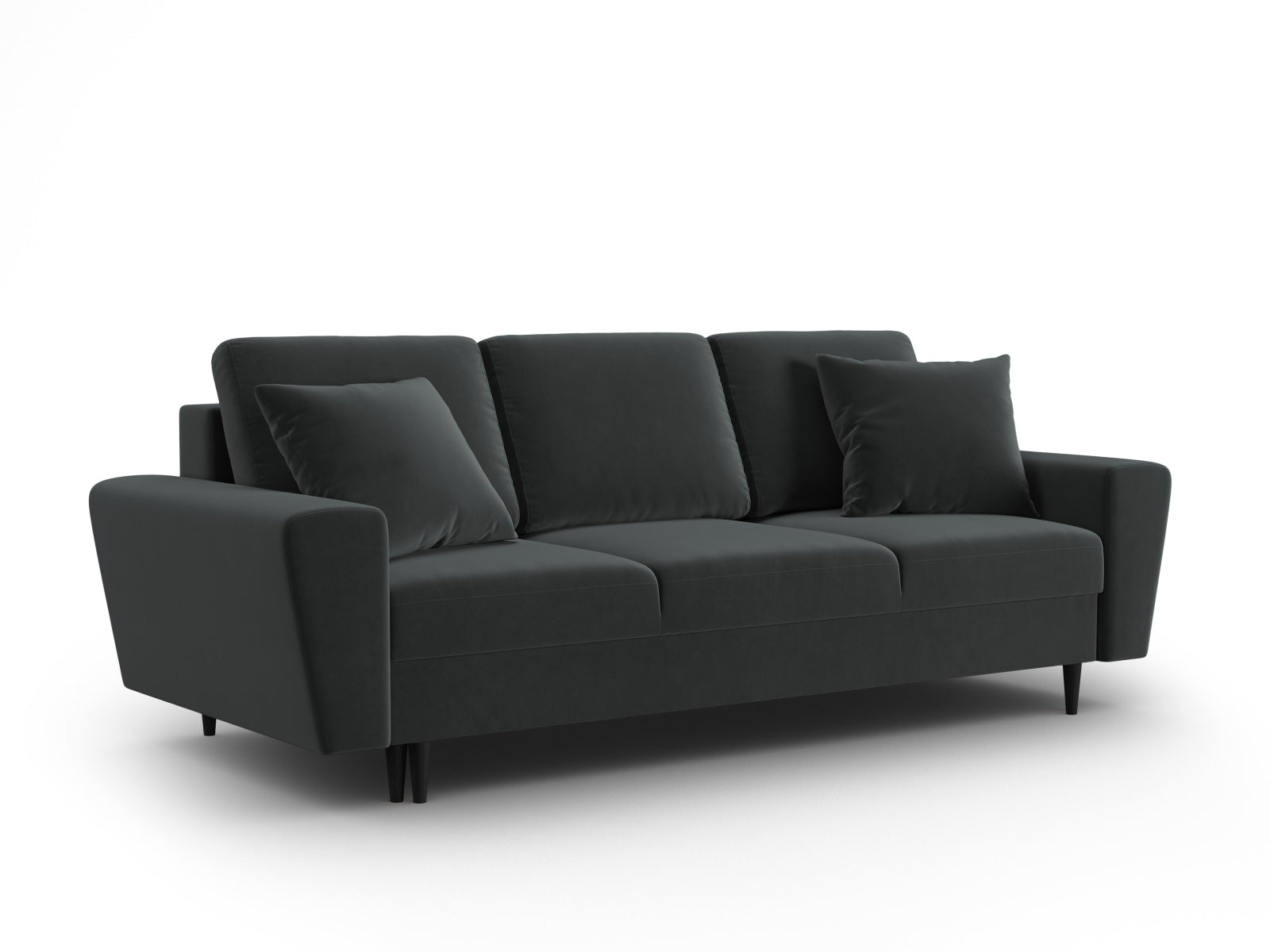 Stylisches Kyoto Bettsofa in Dunkelgrau, 3-Sitzer mit integrierter Schlaffunktion und Stauraum, ideal für kleine Räume und Gäste.