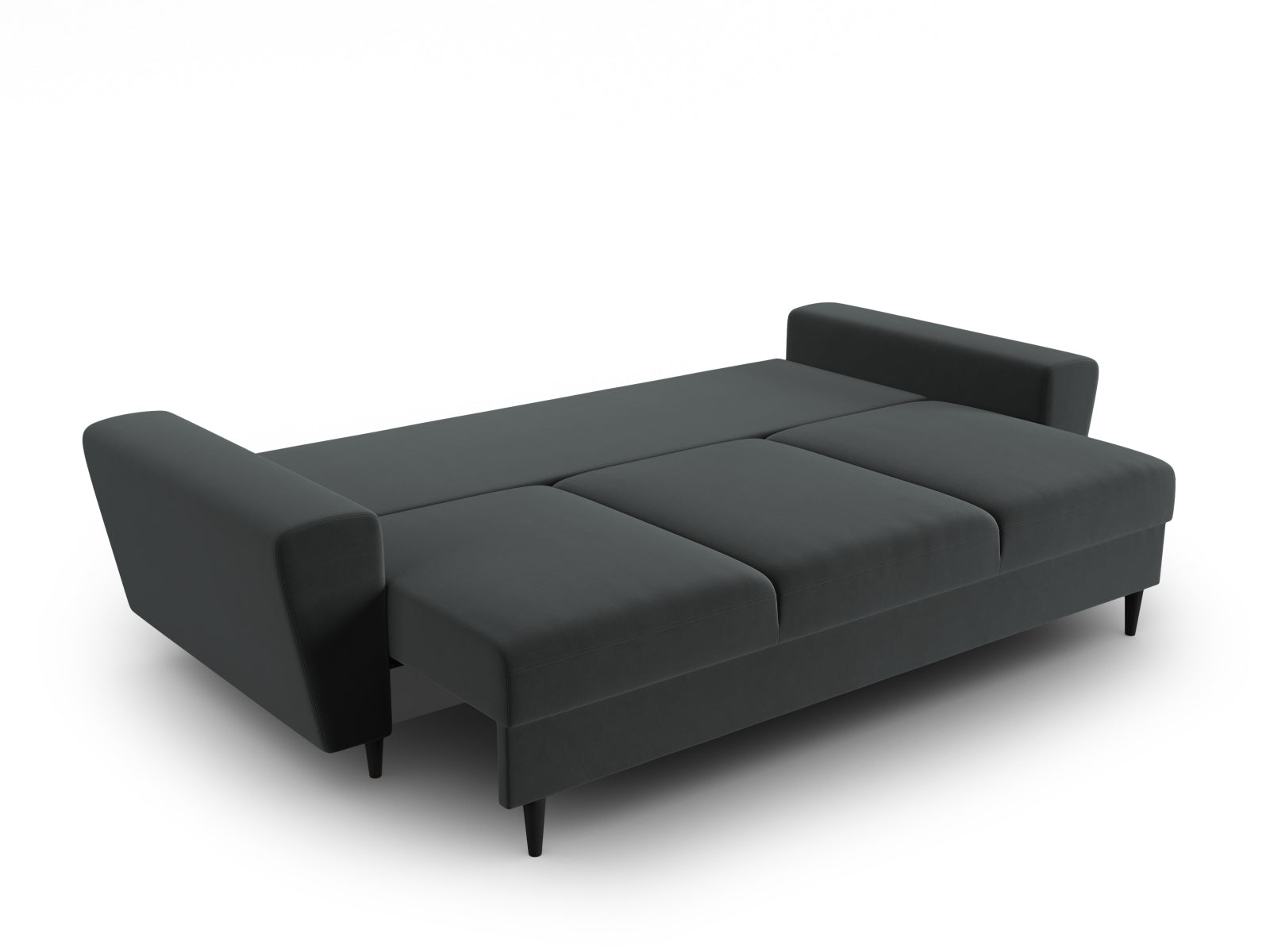 Stylisches Kyoto Sofa in Dunkelgrau, 3-Sitzer mit integrierter Schlaffunktion und Stauraum, ideal für kleine Räume und Gästeübernachtungen.