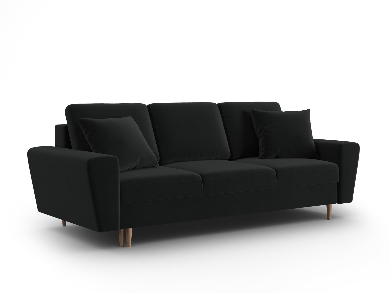 Elegantes Kyoto Sofa in Schwarz, 3-Sitzer mit integrierter Schlaffunktion und Stauraum, perfekt für stilvolle und funktionale Wohnräume.