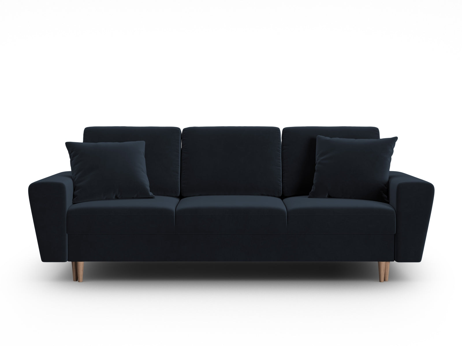 Modernes Kyoto Sofa in stilvollem Blau, 3-Sitzer mit praktischer Schlaffunktion und integriertem Stauraum, perfekt für kleine Räume.