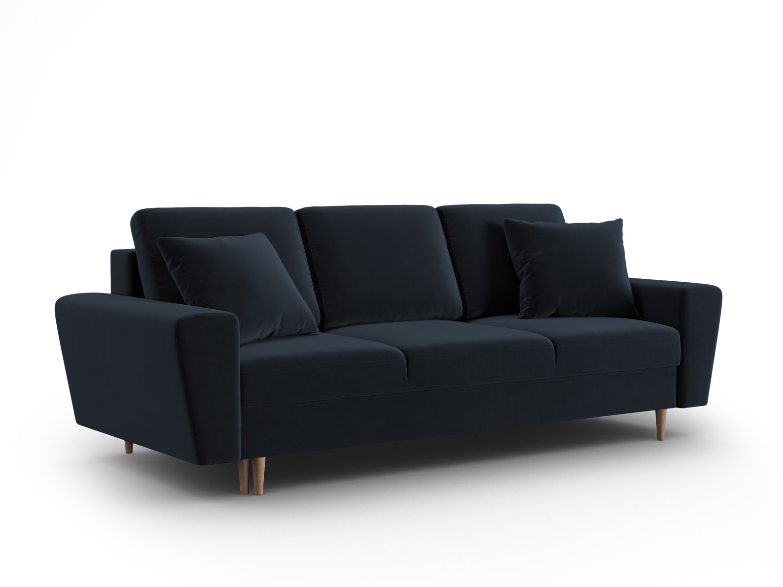 Elegantes Kyoto Sofa in tiefem Blau, 3-Sitzer mit cleverer Schlaffunktion und Stauraum, ideal für platzsparende Wohnlösungen.