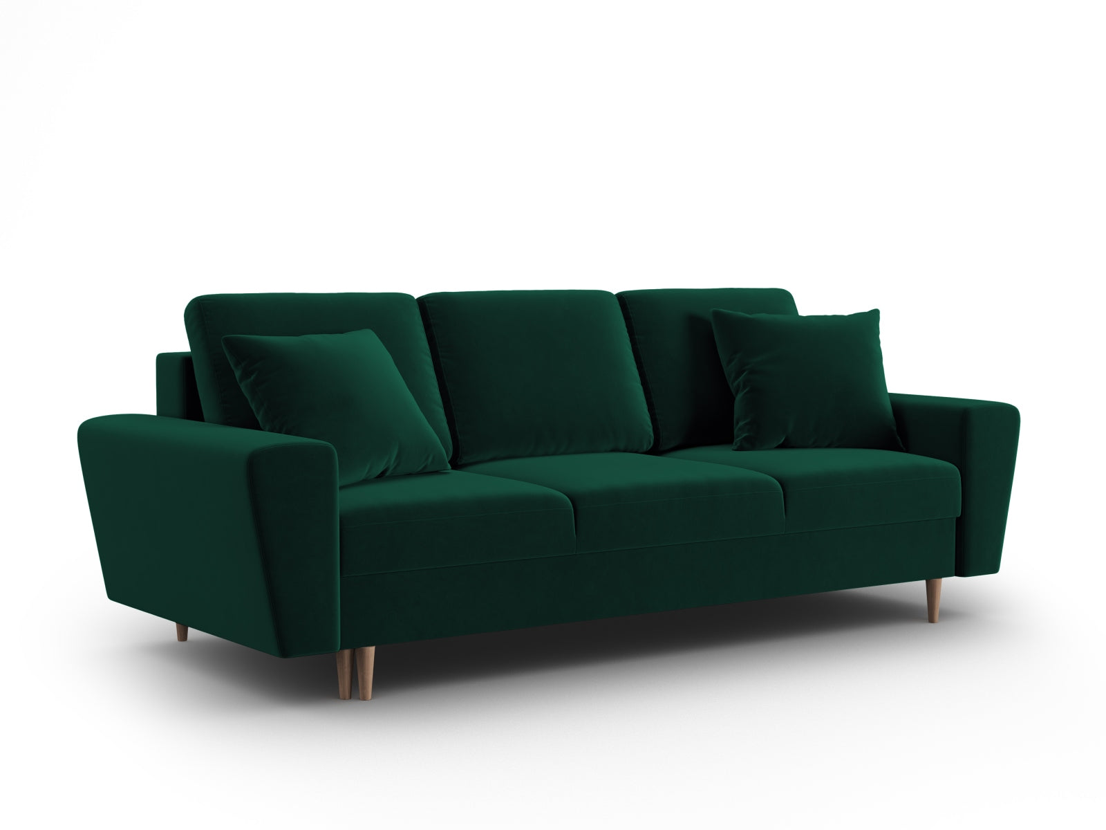 Elegantes Kyoto Sofa in dunklem Grün, 3-Sitzer mit praktischer Schlaffunktion und Stauraum, ideal für platzsparende Wohnlösungen.