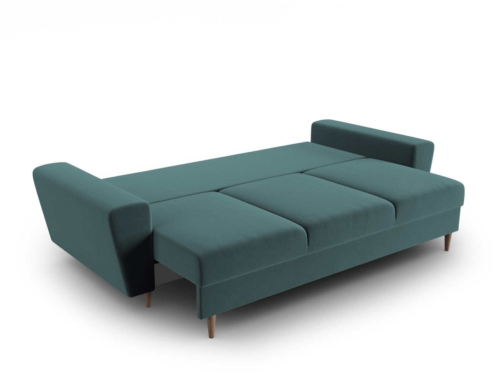 Stylisches Kyoto Bettsofa in Petrol-Riviera, 3-Sitzer mit integrierter Schlaffunktion und Stauraum, ideal für vielseitige Wohnkonzepte.