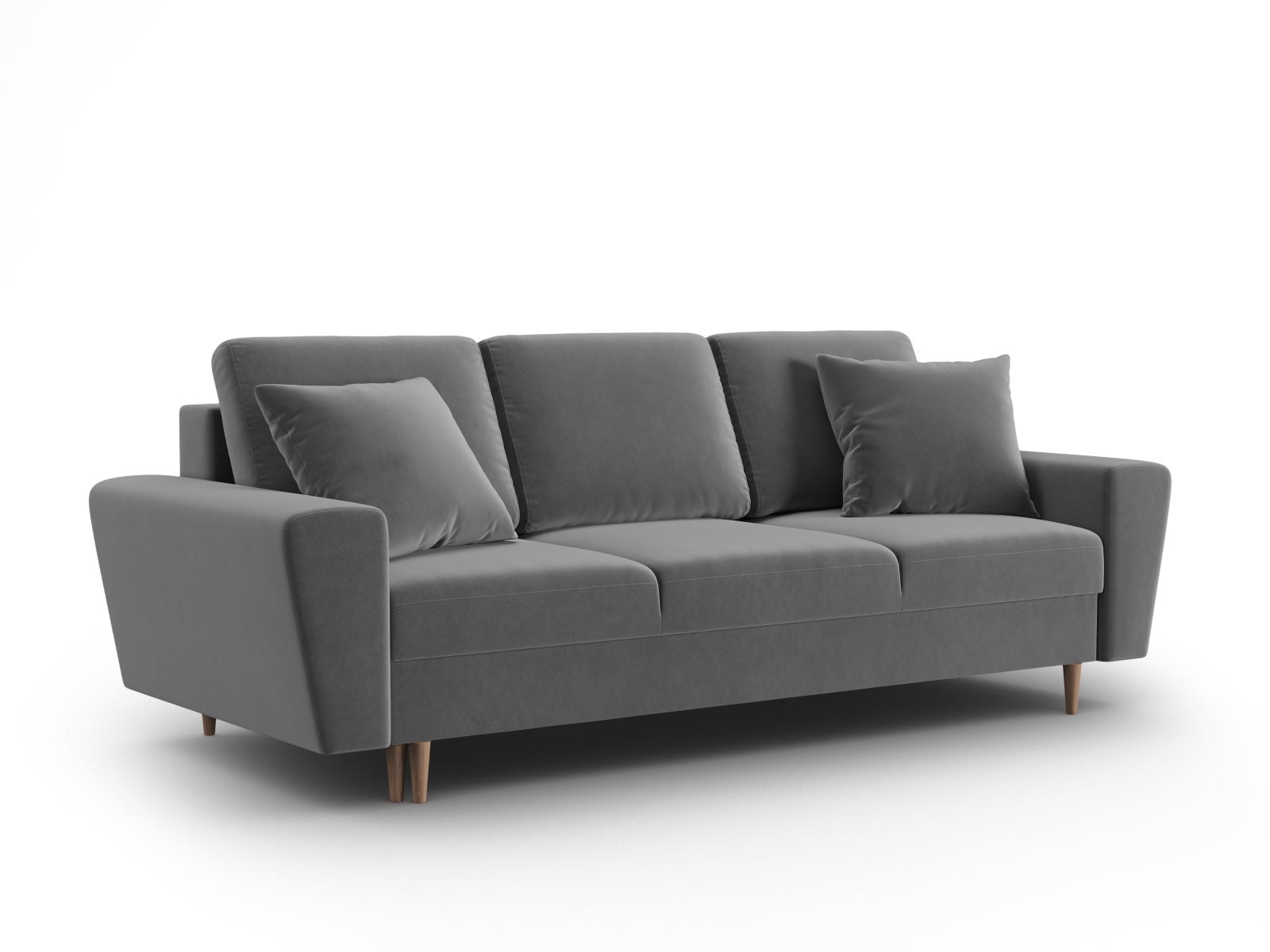 Elegantes Kyoto Sofa in Grau, 3-Sitzer mit Schlaffunktion und Stauraum, ideal für moderne Wohnräume und flexible Nutzung.