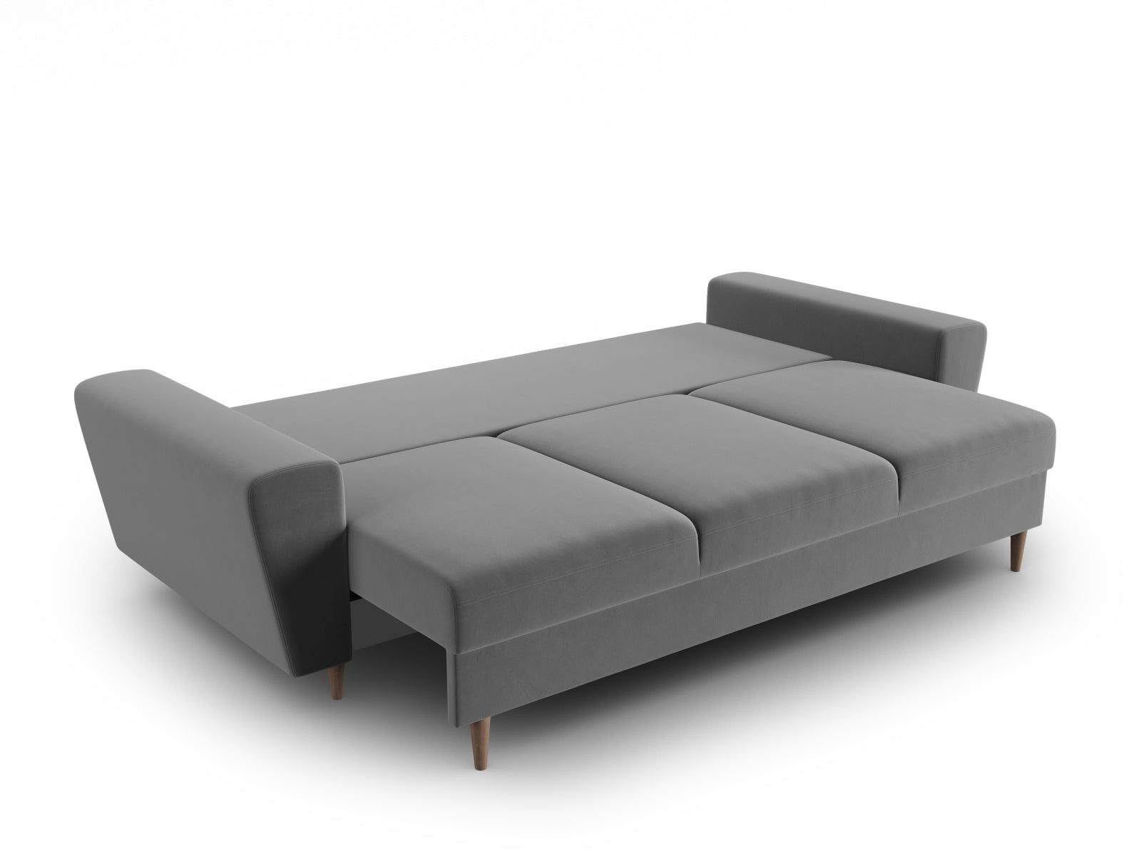 Elegantes Kyoto Sofa in Grau, 3-Sitzer mit integrierter Schlaffunktion und Stauraum, ideal für moderne Wohnräume und Gästezimmer.