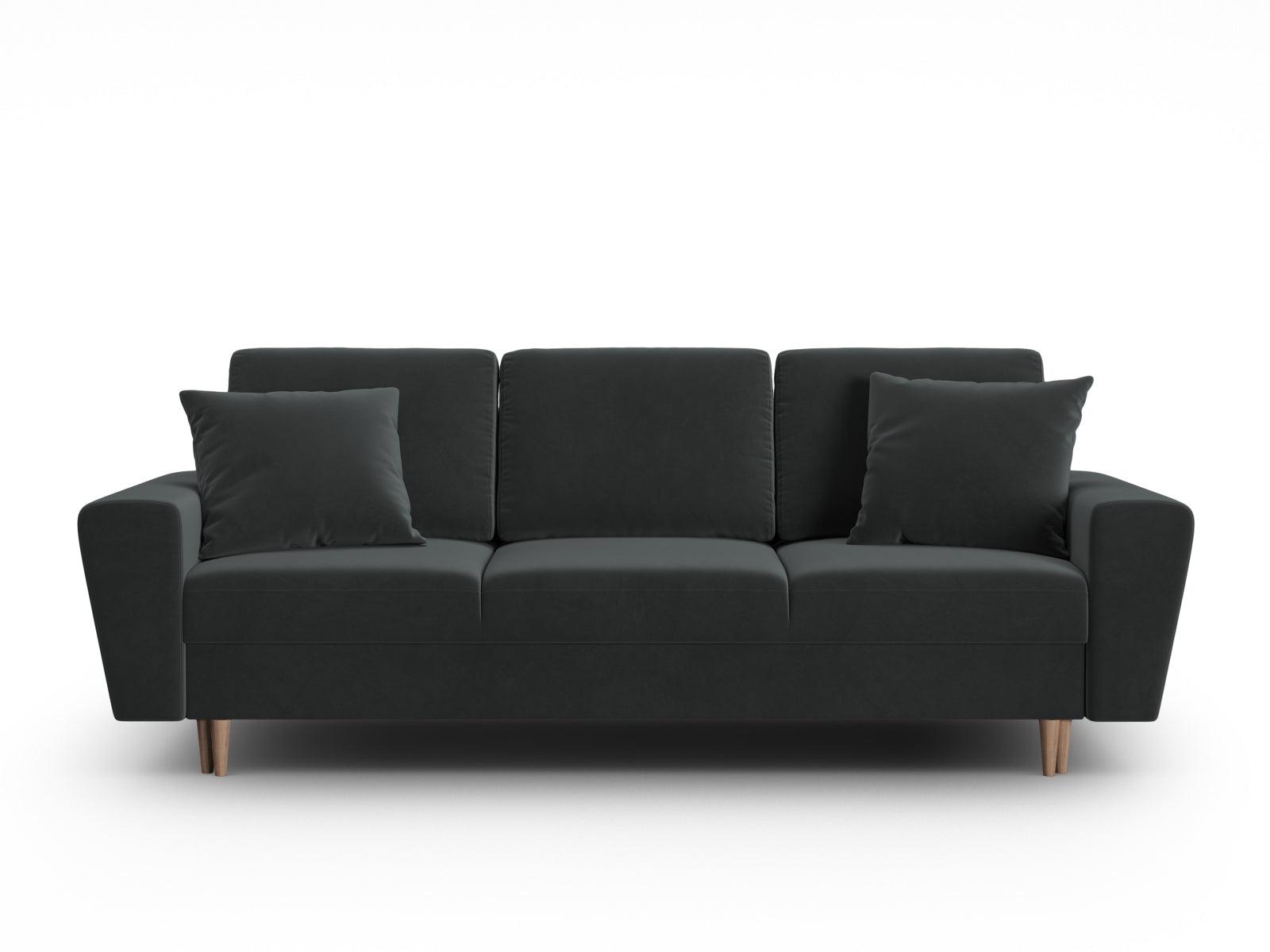 Elegantes Kyoto Sofa in Dunkelgrau, 3-Sitzer mit praktischer Schlaffunktion und Stauraum, perfekt für moderne Wohnräume und Übernachtungsgäste.