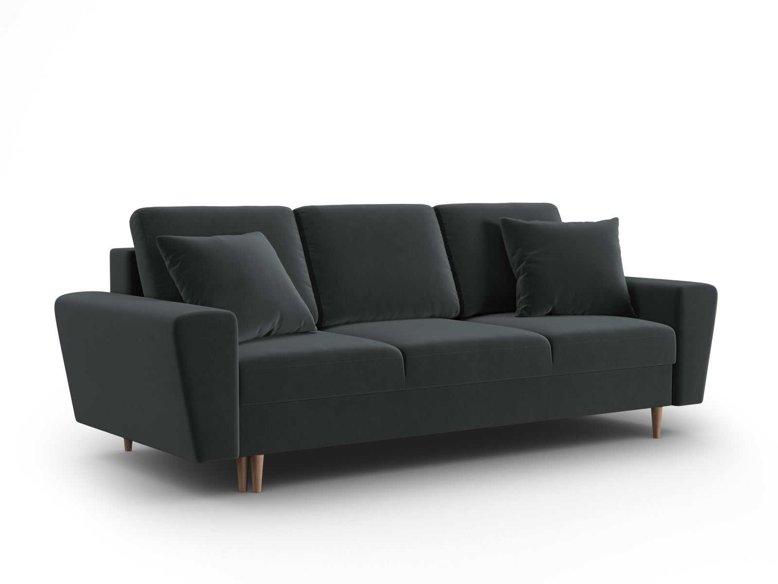 Stylisches Kyoto Bettsofa in Dunkelgrau, 3-Sitzer mit integrierter Schlaffunktion und Stauraum, ideal für kleine Räume und Gästeübernachtungen.