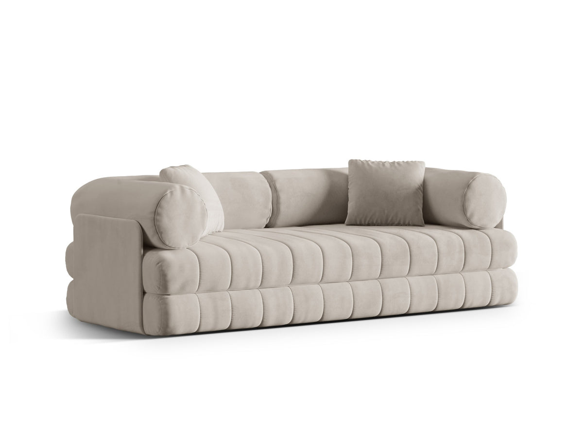 Kemi Velour Sofa mit Schlaffunktion 3 Sitzer in Beige-Salvador präsentiert im Onlineshop von KAQTU Design AG. Bettsofa ist von Cosmopolitan Design