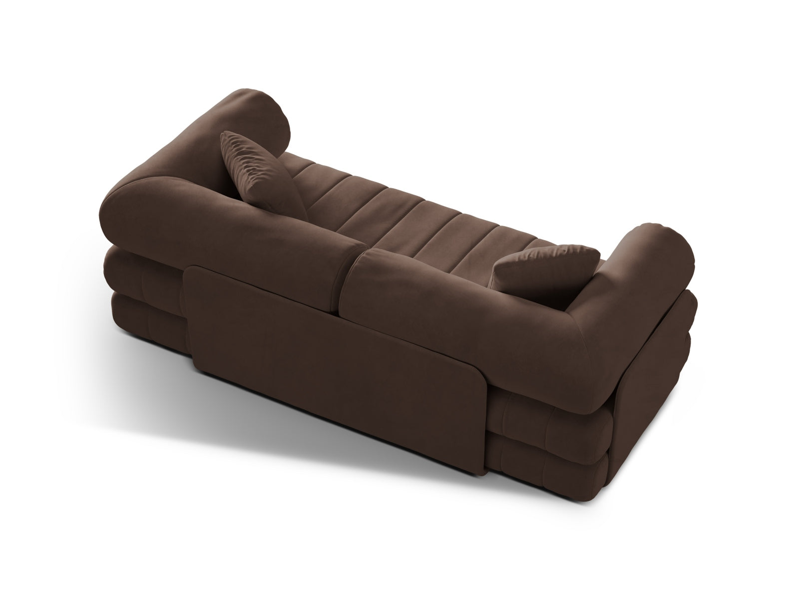 Stilvolles 3-Sitzer Sofa Kemi mit Schlaffunktion, gefertigt aus luxuriösem Velours in einem ansprechenden Braunton, perfekt für jedes Zuhause.