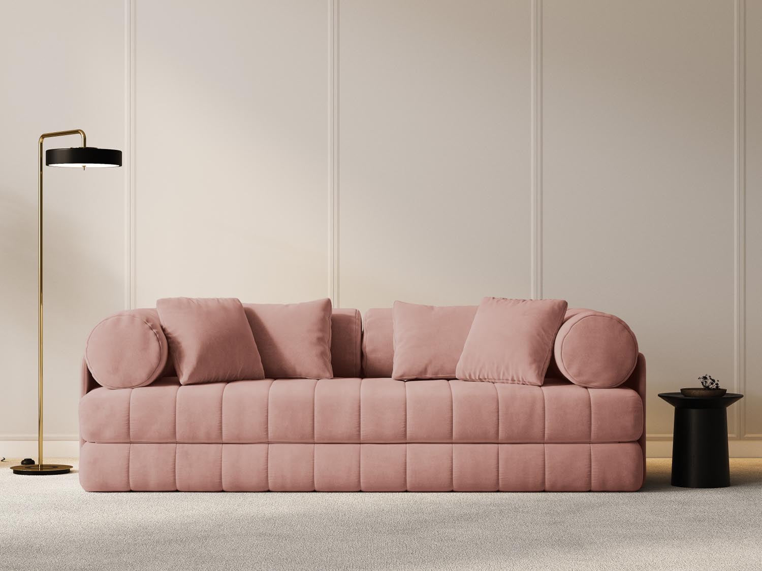 Erleben Sie das Kemi Velour Sofa mit Schlaffunktion – ein elegantes 3-Sitzer von Cosmopolitan Design, ideal für stilvolle Wohnräume und entspannte Nächte.