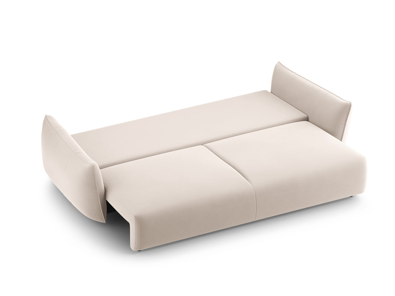 Elegantes 3-Sitzer Sofa Matera in Beige, ideal für moderne Wohnräume, bietet Schlaffunktion und cleveren Stauraum.