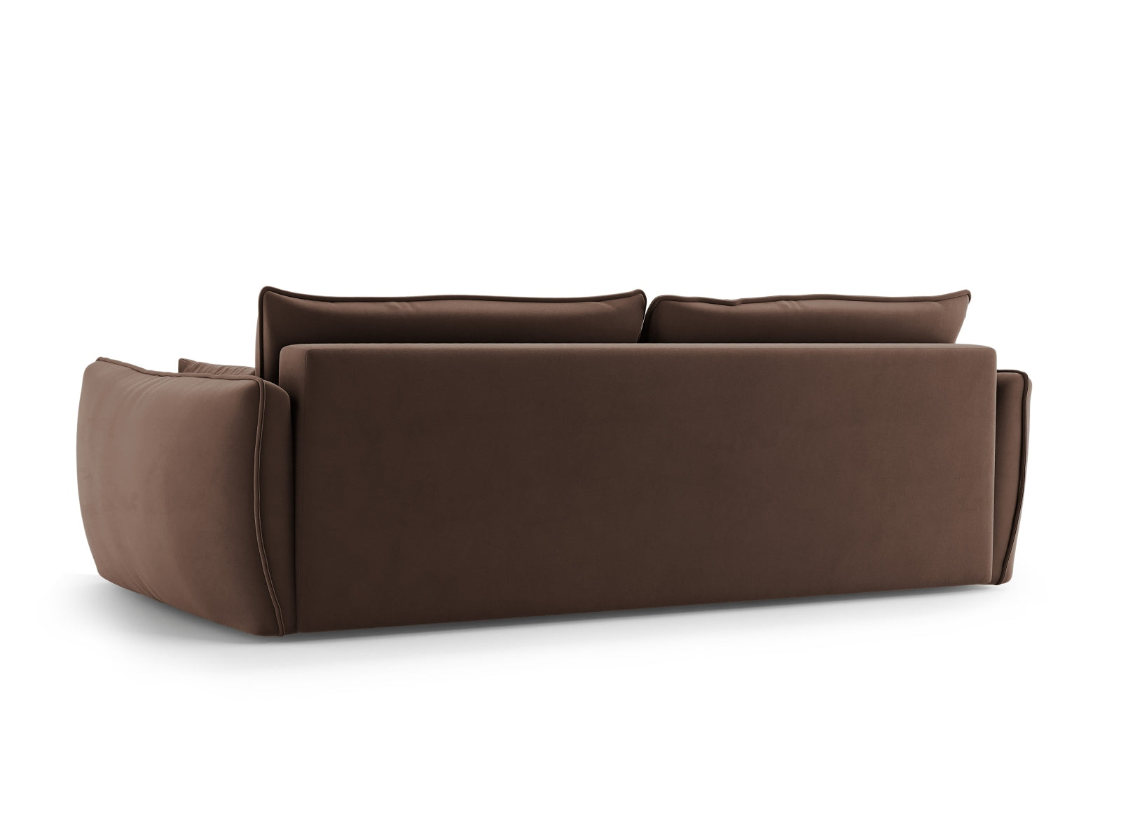 Modernes 3-Sitzer Sofa Matera in stilvollem Braun, perfekt für jeden Wohnraum, mit cleverer Schlaffunktion und integriertem Stauraum.