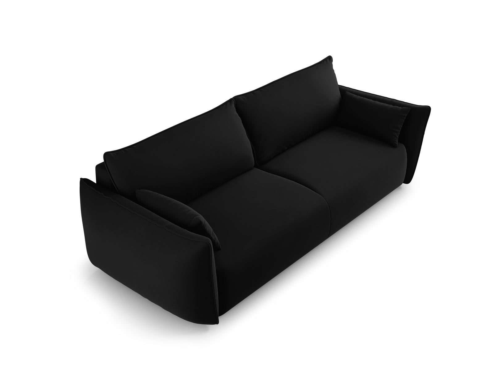 Elegantes 3-Sitzer Sofa Matera in Schwarz, ideal für Wohnräume. Bietet eine praktische Schlaffunktion und cleveren Stauraum.