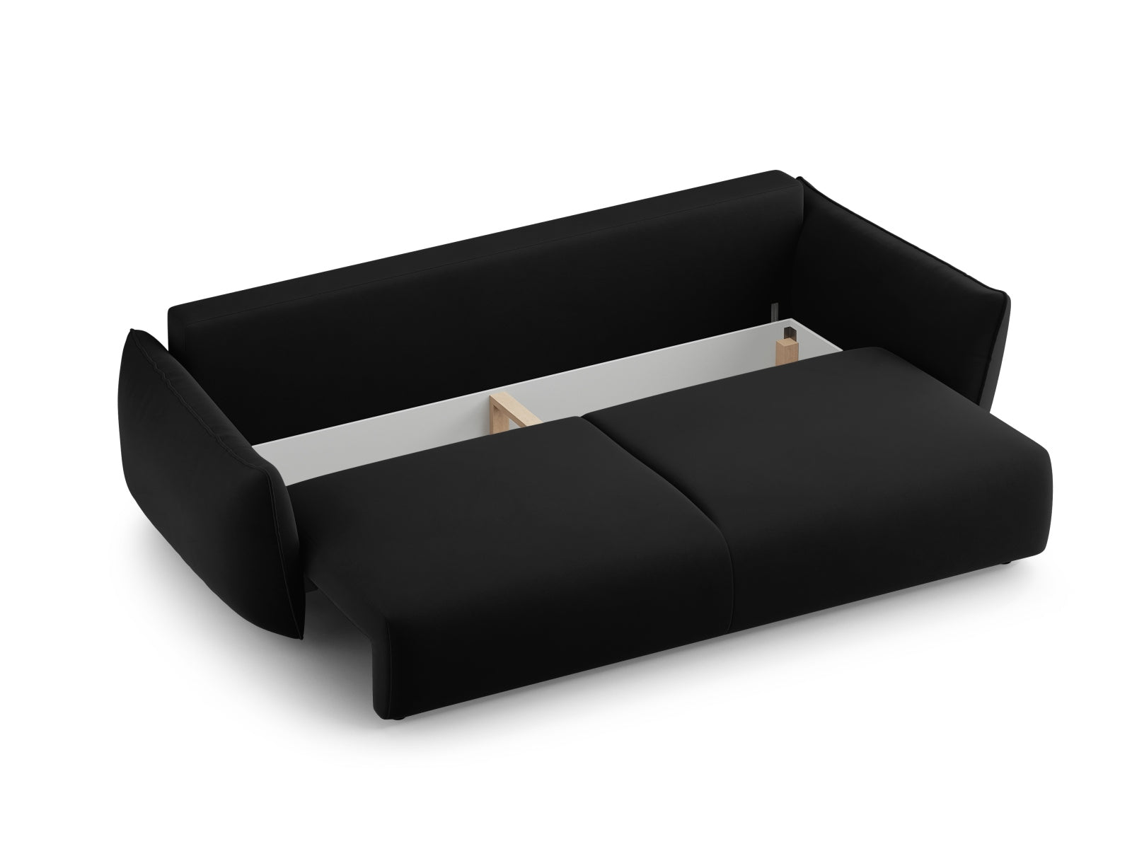 Stylisches 3-Sitzer Bettsofa Matera in edlem Schwarz, perfekt für moderne Wohnräume. Inklusive Schlaffunktion und integriertem Stauraum.