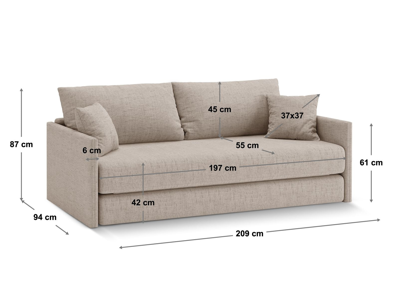 Modernes 3-Sitzer Sofa Shannon in leuchtendem Gelb, vielseitig einsetzbar als Schlafsofa für gemütliche Übernachtungen und stilvolle Einrichtung.