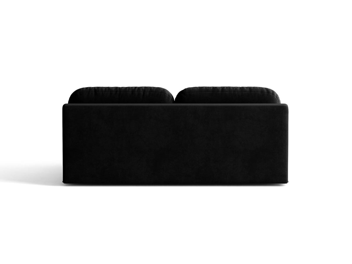 Beige Samt-Bettsofa Sophia von Cosmopolitan Design mit Bettkasten, Massivholzrahmen und schwarzen Kunststoffbeinen, drei Sitzplätze.