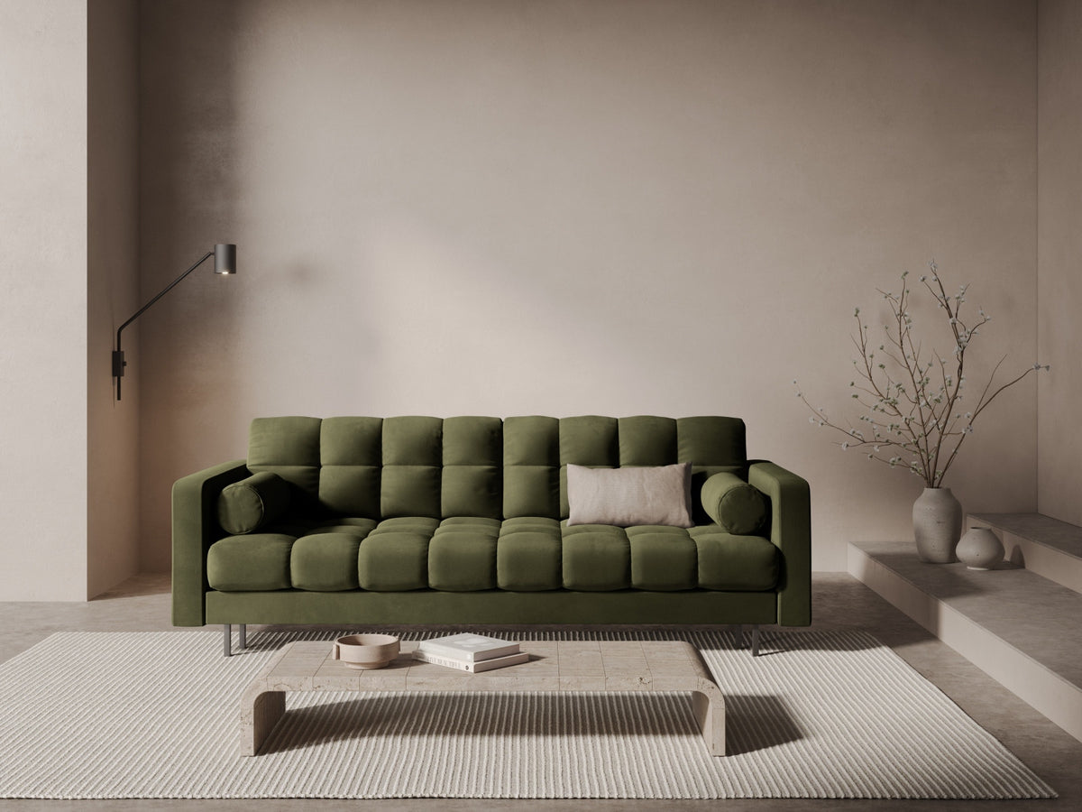 Dreisitzer Bettsofa Bali mit Stoffbezug, Holzrahmen und schwarzen Metallbeinen
