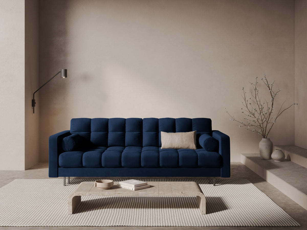 Dreisitzer Bettsofa Bali mit Stoffbezug, Holzrahmen und schwarzen Metallbeinen