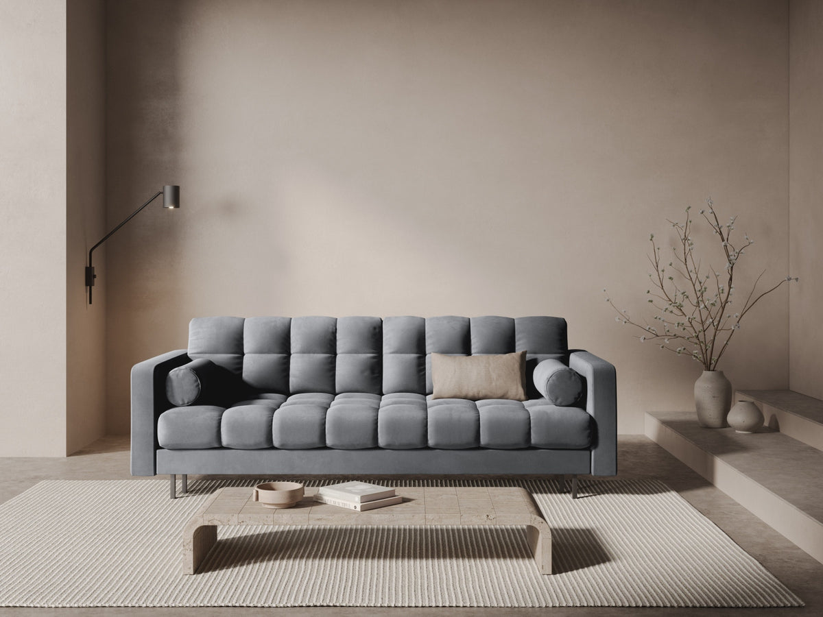 Dreisitzer Bettsofa Bali mit Stoffbezug, Holzrahmen und schwarzen Metallbeinen