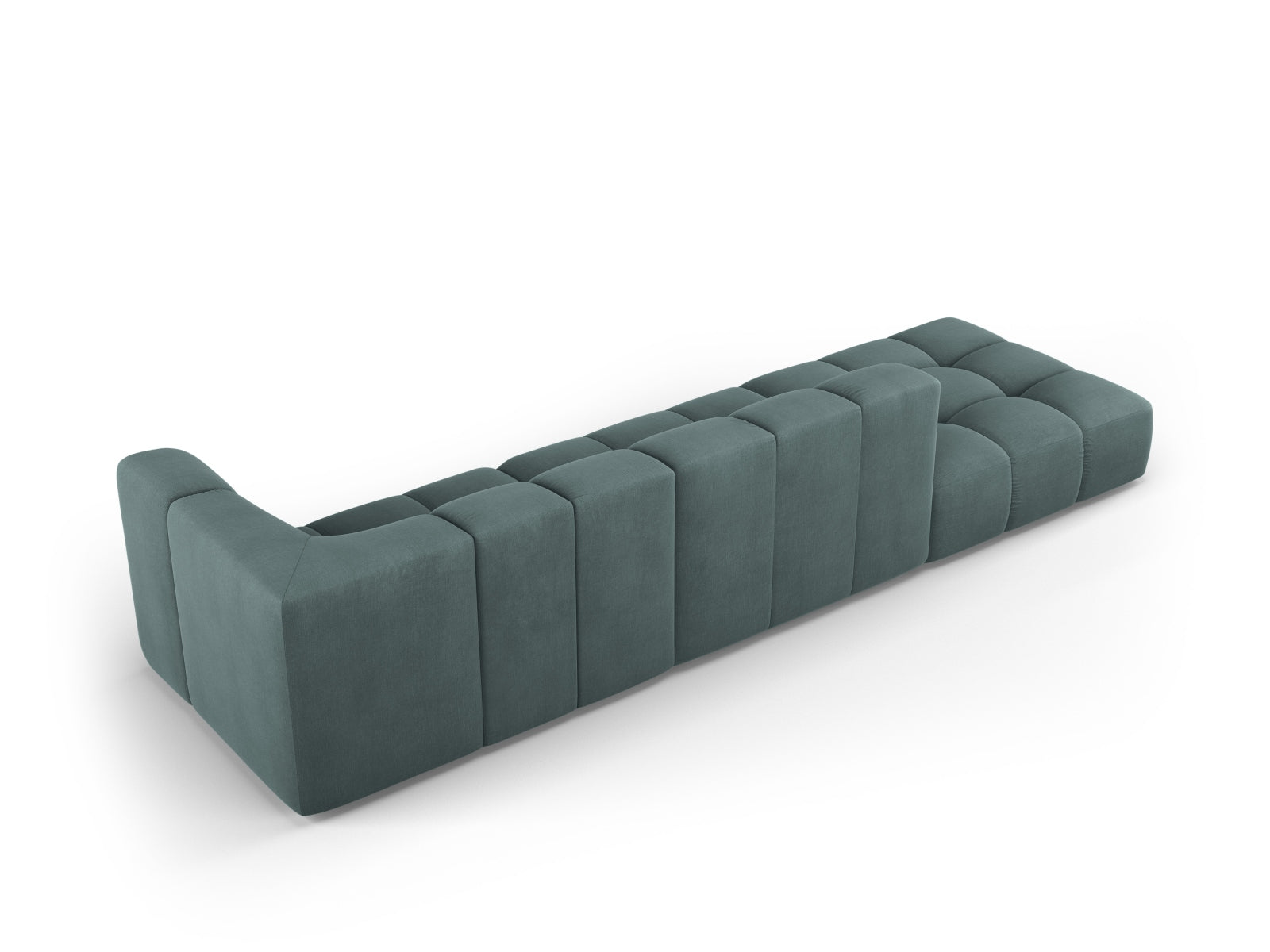 Modulares 4-Sitzer Sofa Moritz in stilvollem Sea Green-Rebel, ideal für moderne Wohnkonzepte und gemütliche Zusammenkünfte.