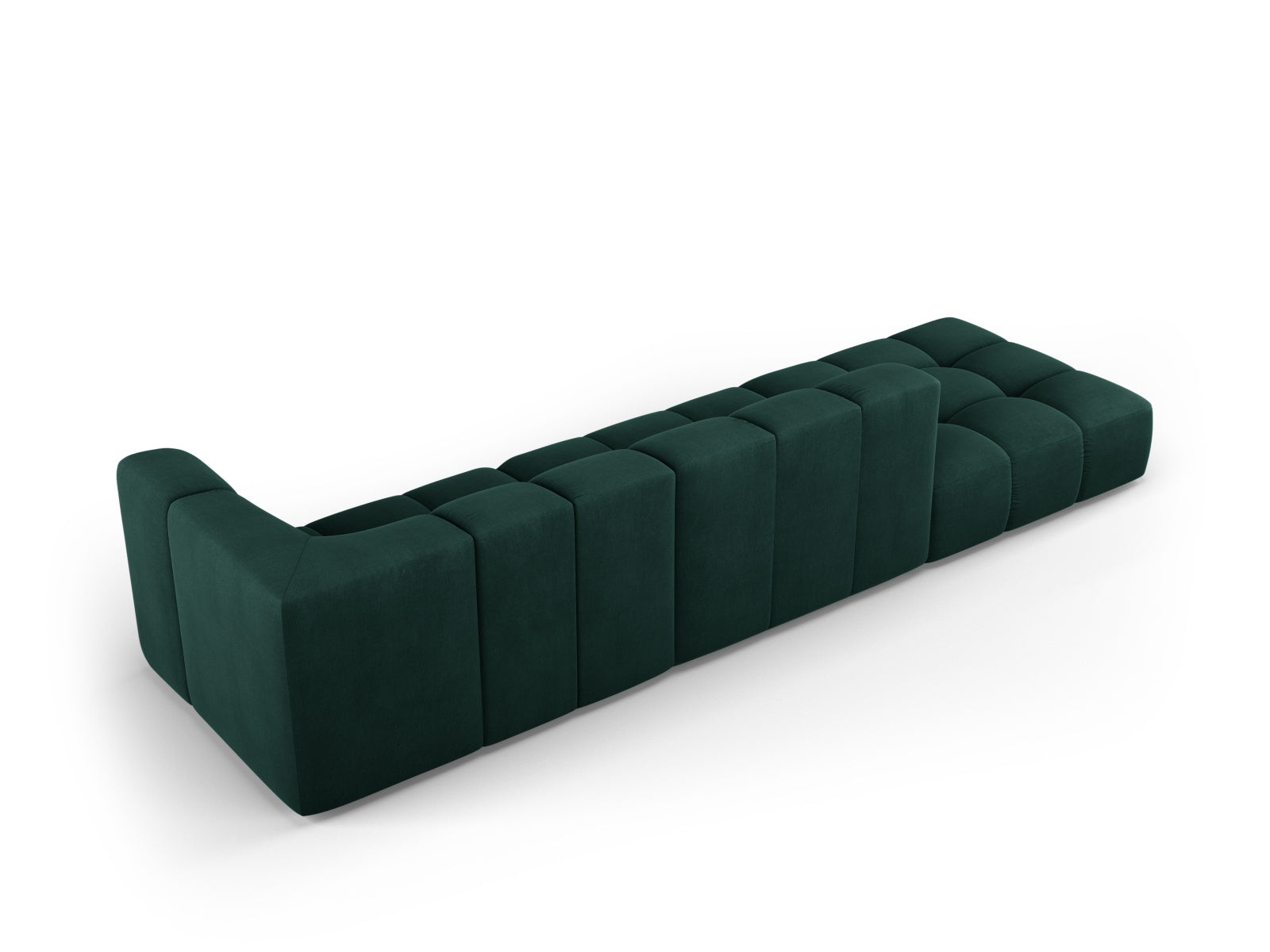 Modulares 4-Sitzer Sofa Moritz in edlem Flaschengrün, ideal für moderne Wohnkonzepte und vielseitige Raumgestaltungen.
