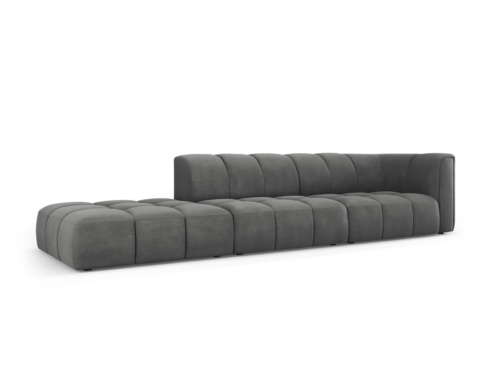 Elegantes 4-Sitzer Sofa Moritz in Dunkelgrau, modulares Design für individuellen Komfort, ideal für moderne Wohnräume.