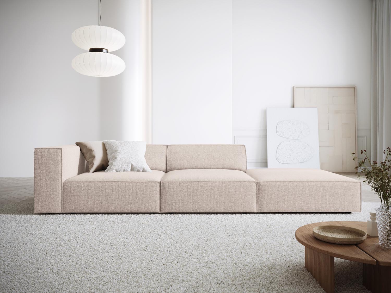 Beige Arendal Sofa rechts, 4-Sitzer, stilvolles L-Sofa von Cosmopolitan Design, ideal für moderne Wohnräume.