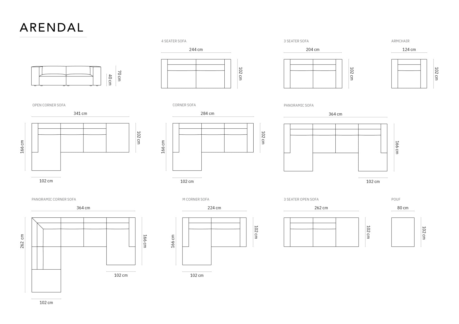 Erleben Sie das Arendal Sofa rechts 4 Sitzer von Cosmopolitan Design – stilvolles Design, hervorragender Komfort und grosszügige 287 cm für Ihr modernes Wohnzimmer.