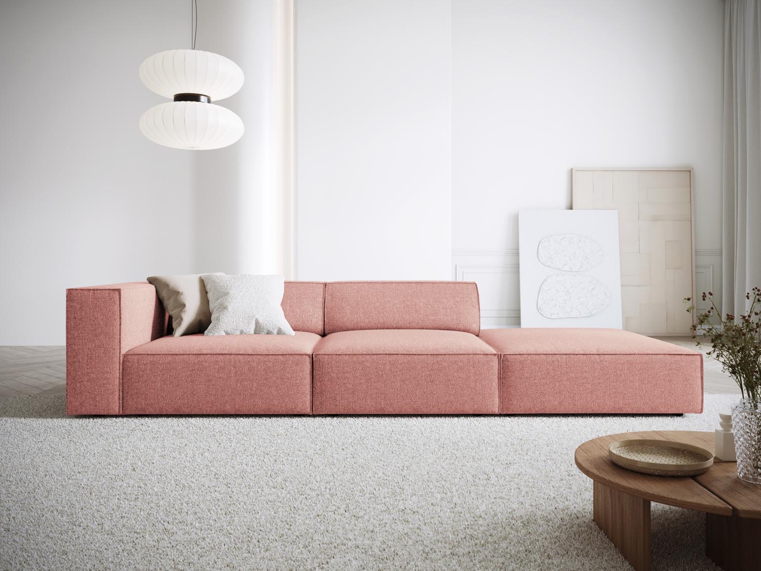Elegantes Arendal Sofa in sanftem Pink, 4-Sitzer, ideal für stilvolle Wohnräume, präsentiert von Cosmopolitan Design.