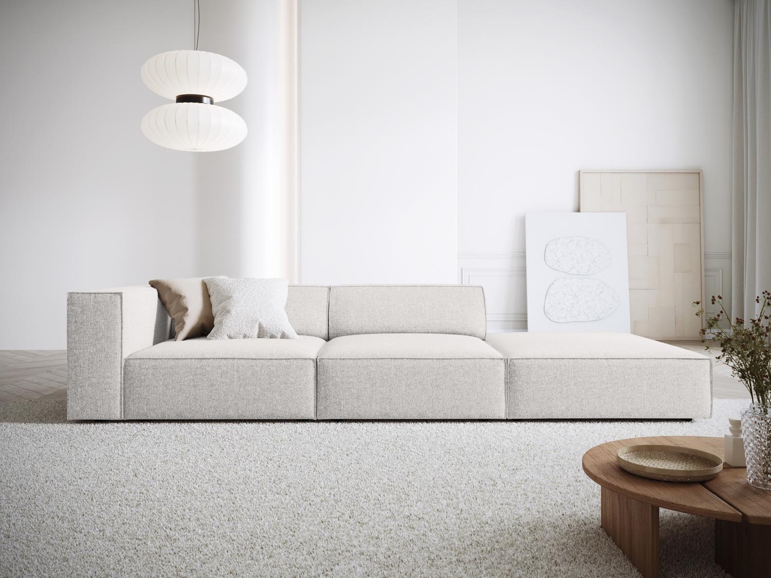 Elegantes Arendal Sofa rechts, 4-Sitzer in hellem Grau, stilvoll und modern, ideal für Ihr Wohnzimmer, präsentiert von Cosmopolitan Design.