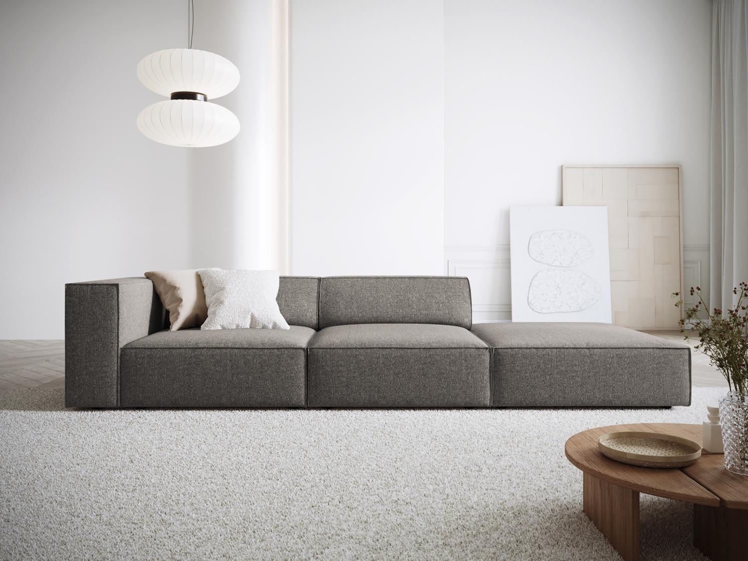 Elegantes Arendal Sofa in Grau, 4-Sitzer, rechtsseitig, ideal für stilvolle Wohnräume, präsentiert von Cosmopolitan Design.