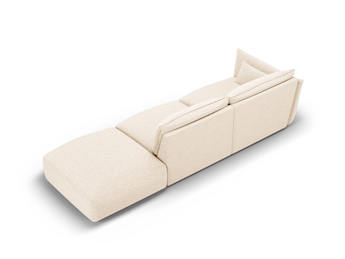 4er Sofa Matera mit Rückenlehne und Ottoman, Stoffbezug, kurze schwarze Beine