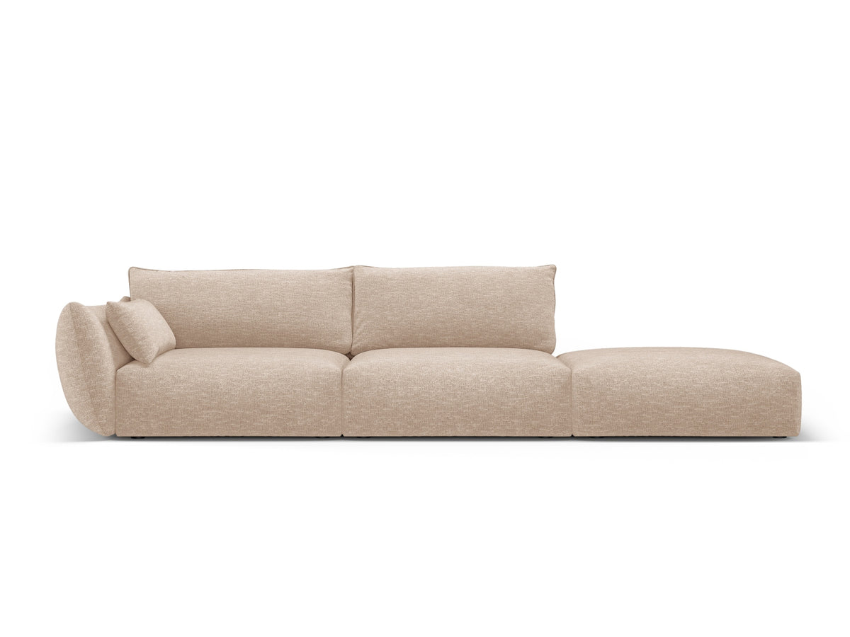 4er Sofa Matera mit Rückenlehne und Ottoman, Stoffbezug, kurze schwarze Beine