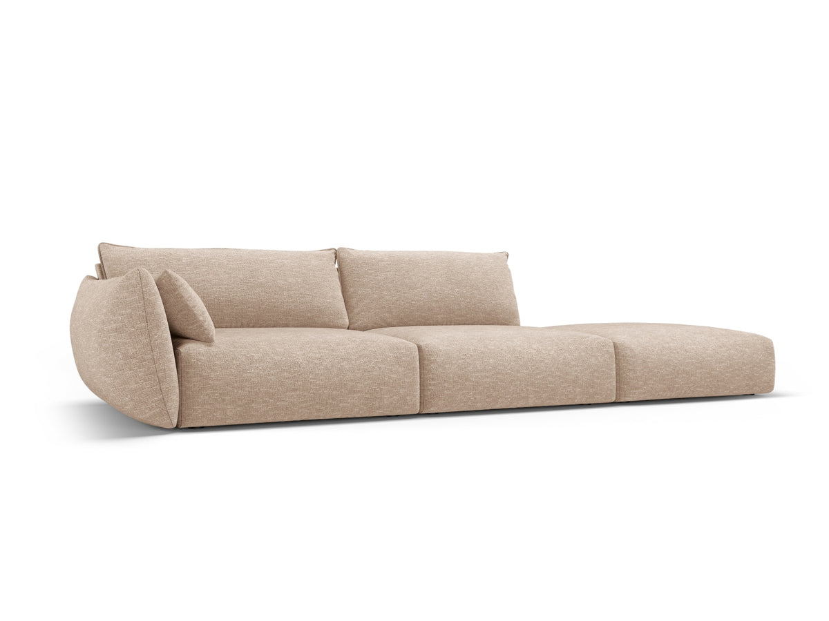 4er Sofa Matera mit Rückenlehne und Ottoman, Stoffbezug, kurze schwarze Beine