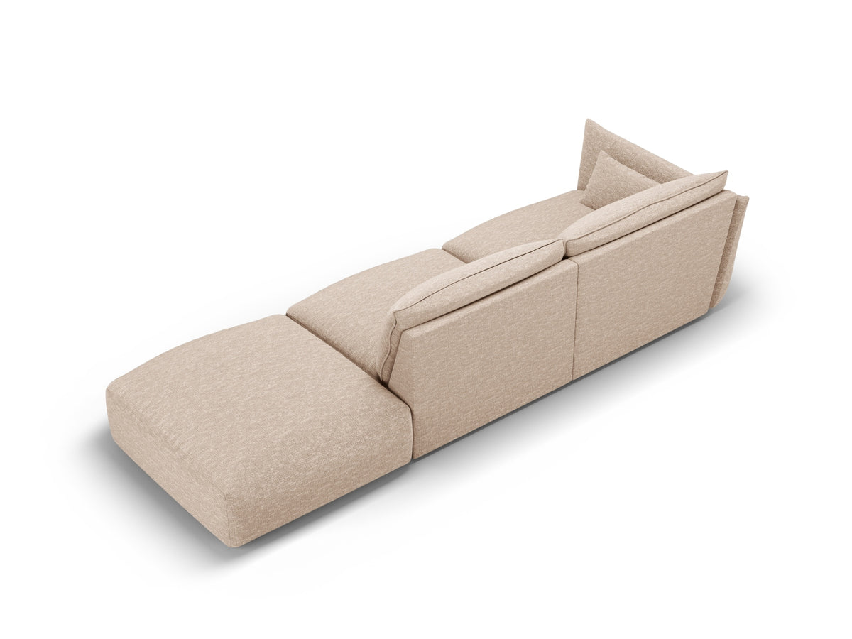4er Sofa Matera mit Rückenlehne und Ottoman, Stoffbezug, kurze schwarze Beine